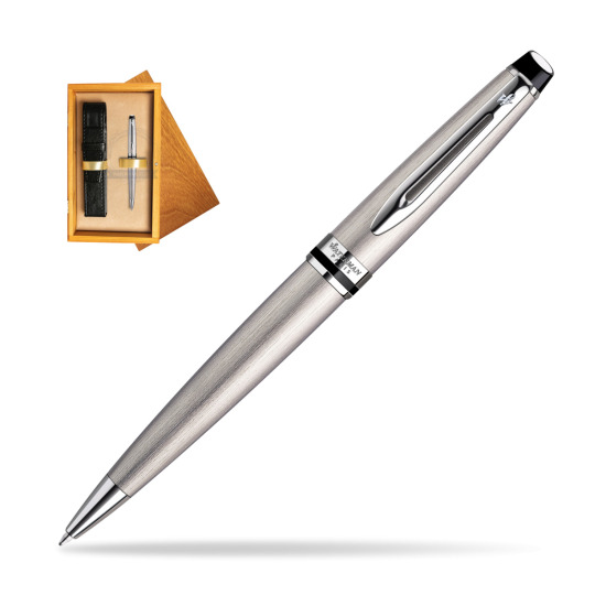 Waterman Expert Stainless Steel CT Penna a Sfera in single wooden box Honey Single Ecru