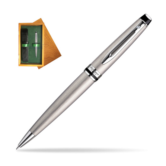 Waterman Expert Stainless Steel CT Penna a Sfera in single wooden box Honey Single Green