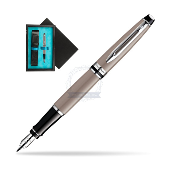 Waterman Expert Taupe CT Fountain pen in single wooden box Black Single Turquoise